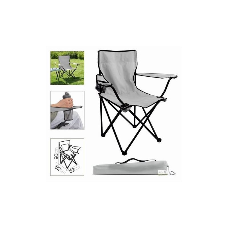 Silla Camping Plegable Gris Claro 52x52x90cm