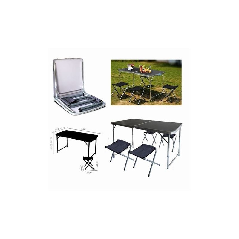 Mesa De Camping Aluminio Set 4 Banquetas Plegable